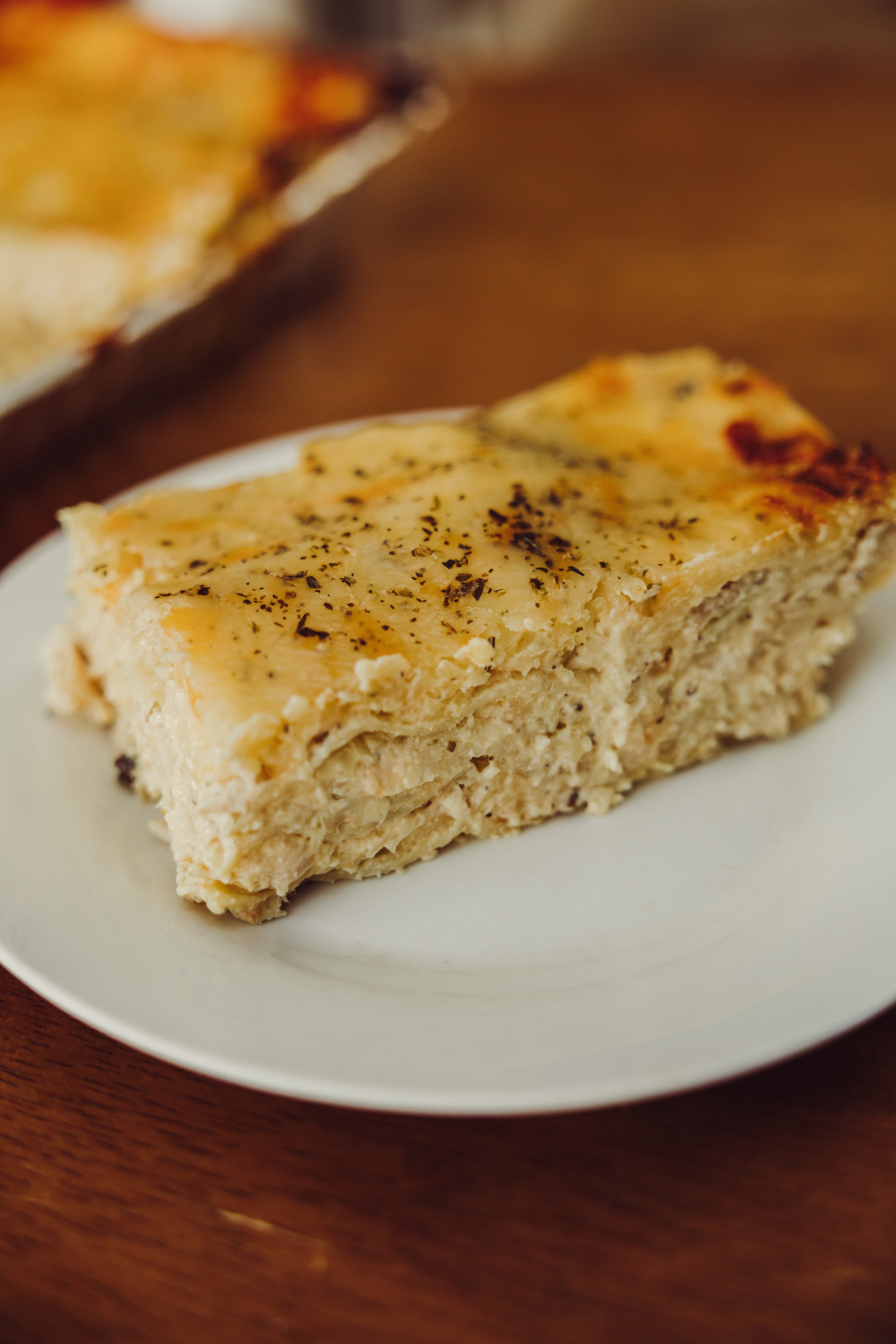 Lasaña de pollo en crema de hongos